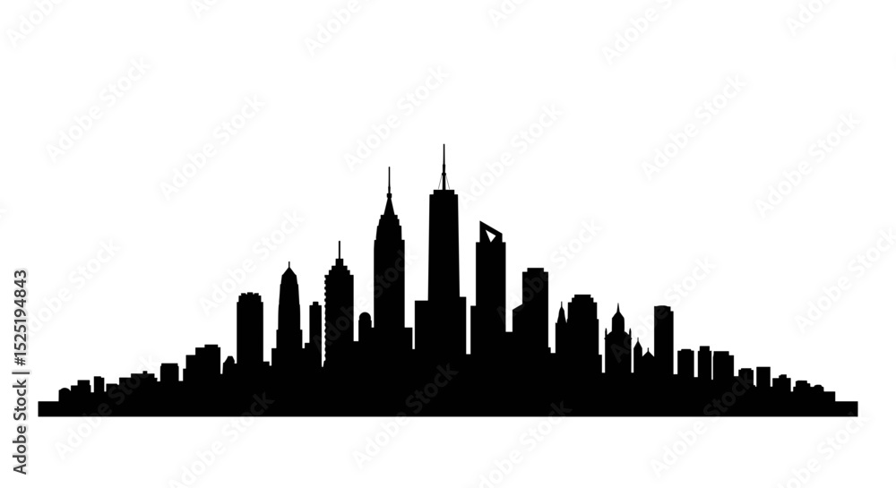 Obraz premium Urban skyline silhouette in black and white against white background 
