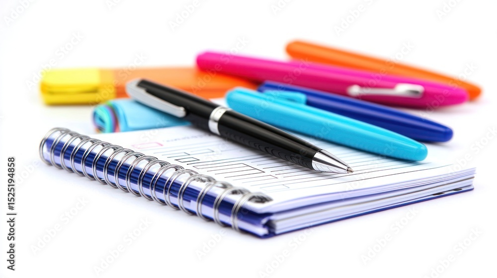 Fototapeta premium Ink pens and a small notepad with checklists