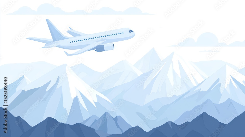 Airplane soaring over a majestic, snow-capped mountain range on a partly cloudy day Airplane soaring over a majestic, snow-capped mountain range on a partly cloudy day