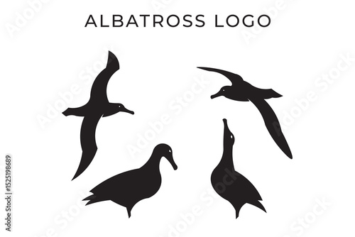 A set of albatross bird silhouette logos, albatross bird logos with simple designs