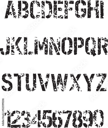 Army Stencil Distressed typography font lettering ABC cartoon vector text
