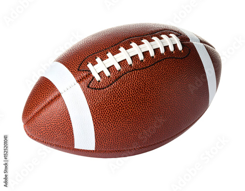 Brown leather football with white stripes on a transparent background