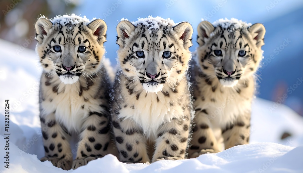 Naklejka premium Snow Leopard Cubs Winter Snow.