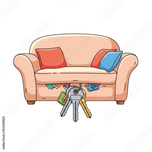 Sofa with keys – means lost items or home clutter