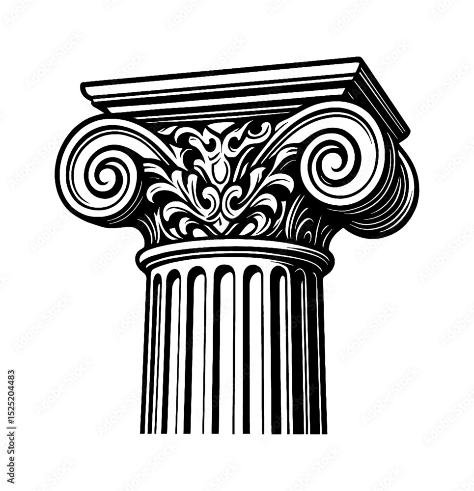 Obraz premium Detailed Engraved Vector Illustration of Classical Greek or Roman Column