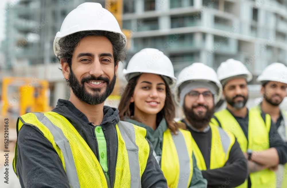Construction workers wearing hard hats and vests Construction workers wearing hard hats and vests