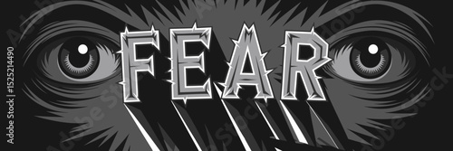 Fear typography with jagged letters and dark eyes – Excellent for thriller content, mental health awareness, or fear-related campaigns