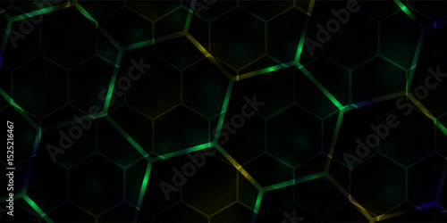 Hexagonal cyberspace green background. Hexagon grid tech pattern. vector