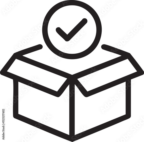 Completed Delivery Icon Open Box with Check Mark Symbolizing Successful Package Arrival and Confirmation This