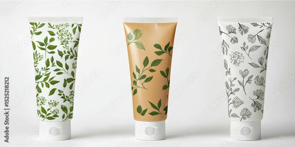 Fototapeta premium Shampoo and conditioner tubes with eco-friendly labels