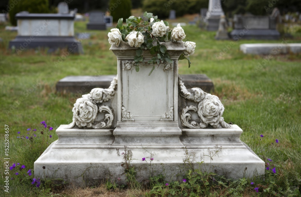 Obraz premium Cemetery gravestone with roses at a graveyard