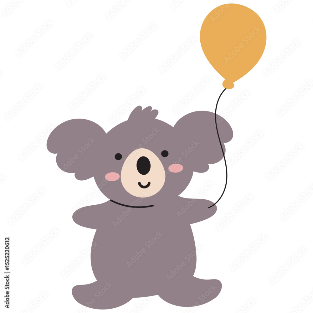 Fototapeta premium Cute Cartoon Koala Holding Balloon in Flat Vector Style