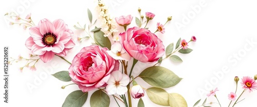 Elegant white & pink floral wedding invitation design; delicate botanical illustrations on pristine white background, wedding invitation,  blossom