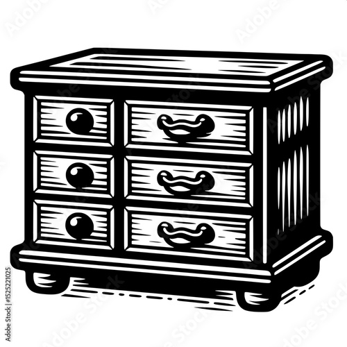 Black and White SVG of a Chest of Drawers