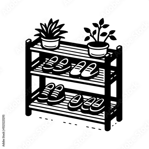 Black and White SVG of a Shoe Rack