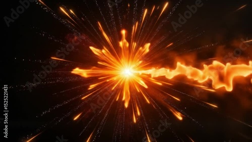 Vibrant explosion with sparks and flame against a dark background  