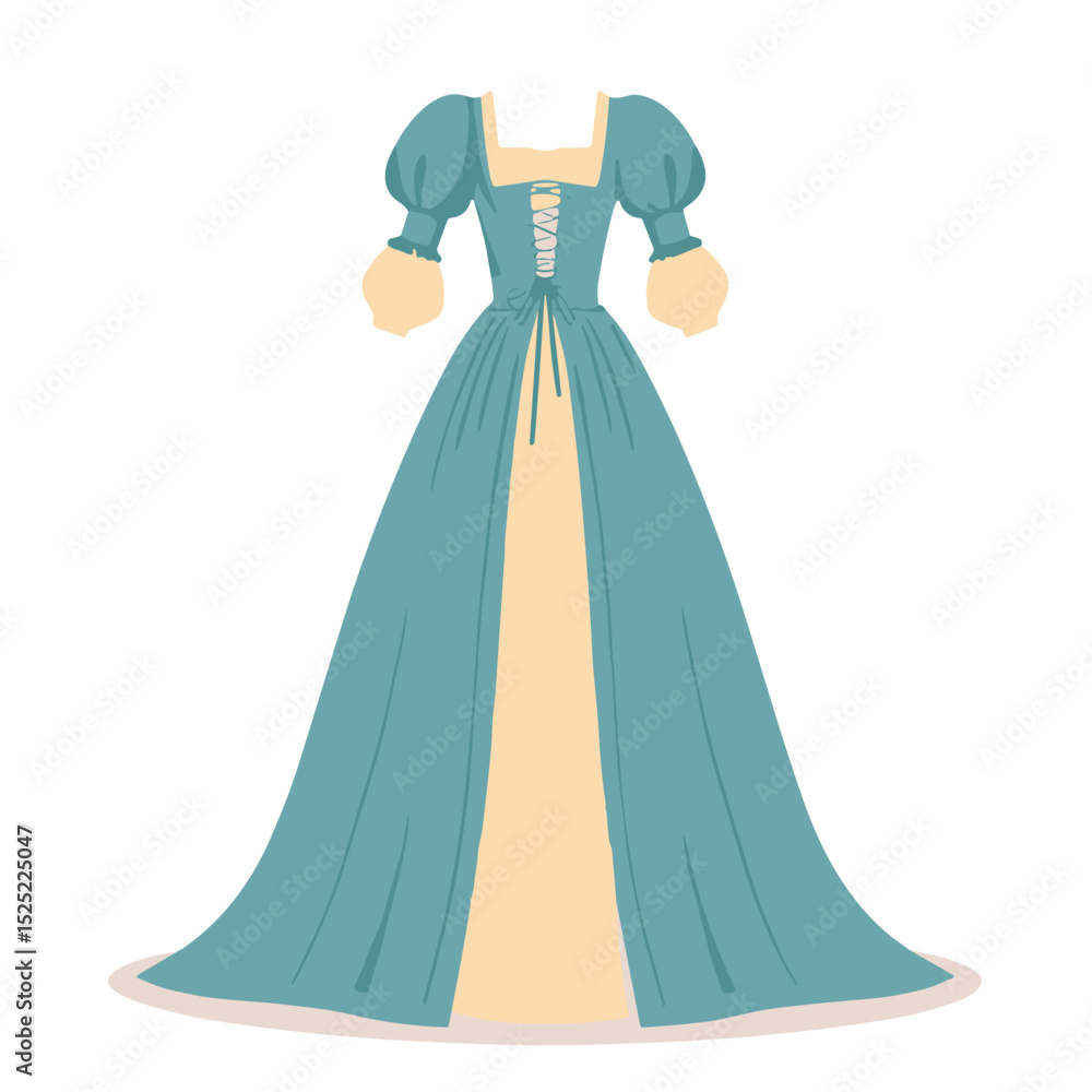 Obraz premium Isolated object on transparent background. Elegant dress for young woman in Renaissance style in sky blue and beige palette