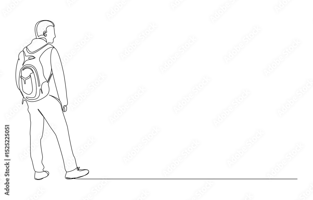 Backpacker Walking - Line Art, Back to school concept Backpacker Walking - Line Art, Back to school concept