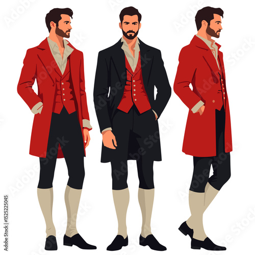 Isolated object on transparent background. Men's Renaissance attire with short trousers (Gascons)  in black and crimson  