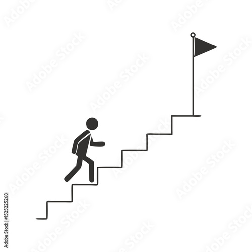 Red 3D illustration of a businessman climbing stairs, symbolizing business growth and success Climbing stairs career progress silhouette line art icon vector illustration on white background