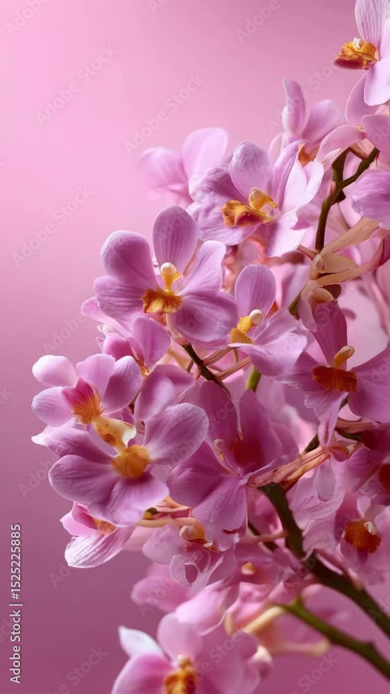 Close up of beautiful blooming pink orchid flowers against a soft pink background with intricate floral details and elegant botanical design Close up of beautiful blooming pink orchid flowers against a soft pink background with intricate floral details and elegant botanical design
