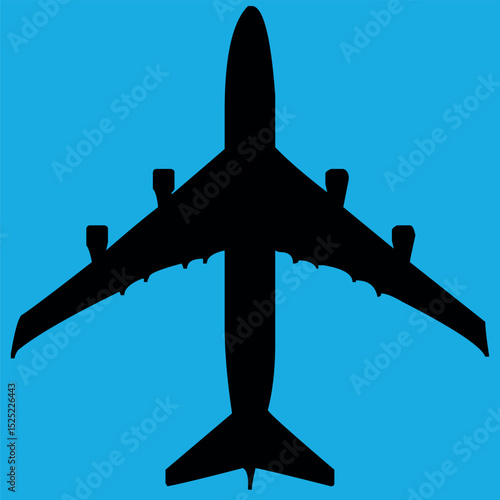 silhouette airplane vector. blue sky background.