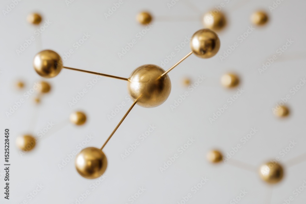 Obraz premium Intricate brass mobile sculpture suspended against a soft white wall captures minimalist elegance and artistic expression