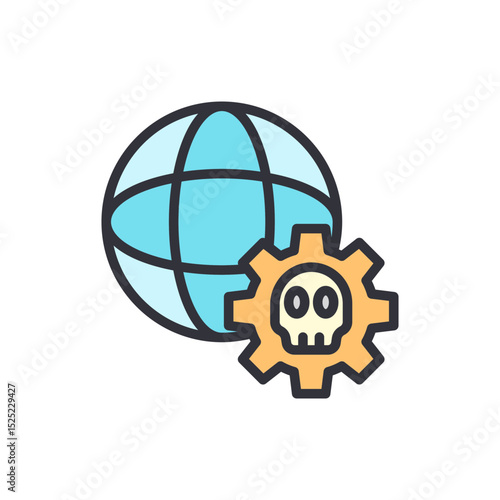 Global Cybersecurity Threat Representation With A Skull Gear Icon