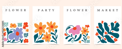 wavy groovy flower background in naive style for A4 vertical design