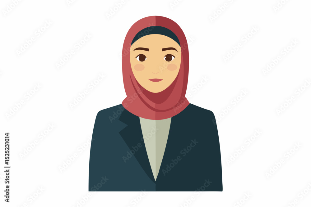 Woman in hijab and formal suit looking directly at camera, white background, soft light Woman in hijab and formal suit looking directly at camera, white background, soft light