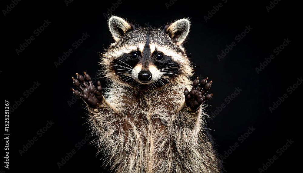 Obraz premium Curious raccoon on black background studio shot