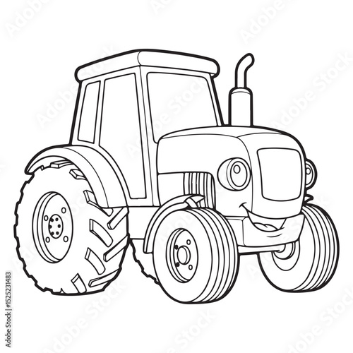 Cartoon farm tractor suitable for coloring pages - vector illustration