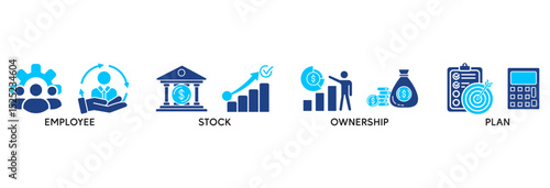 Esop icon set vector illustration concept relate to employee stock ownership plan with icon of management, bank, graph, fund, investment and statistics