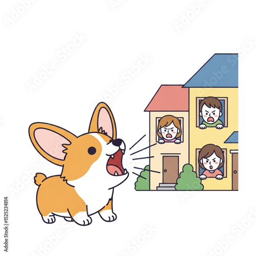 Dog barking in front of house.