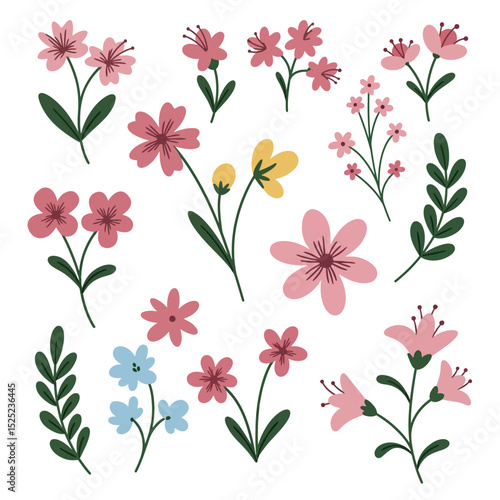 Colorful flower seamless pattern, vector hand drawn botanical element, doodle floral background, minimal botanical art, cute basic nature shapes wallpaper.