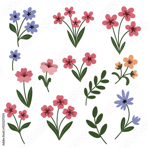 Colorful flower seamless pattern, vector hand drawn botanical element, doodle floral background, minimal botanical art, cute basic nature shapes wallpaper.