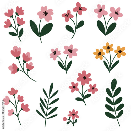 Colorful flower seamless pattern, vector hand drawn botanical element, doodle floral background, minimal botanical art, cute basic nature shapes wallpaper.
