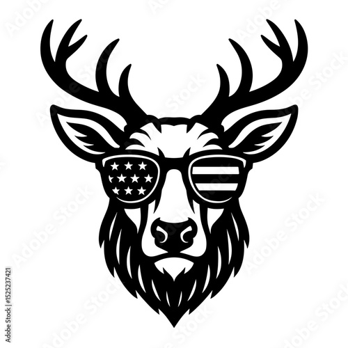 A cool, patriotic deer, its distinct American flag sunglasses and commanding presence, epitomizing the fusion of nature with bold style. vector illustration
