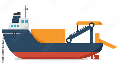 Cargo ship unloading containers, showcasing maritime transport and logistics.