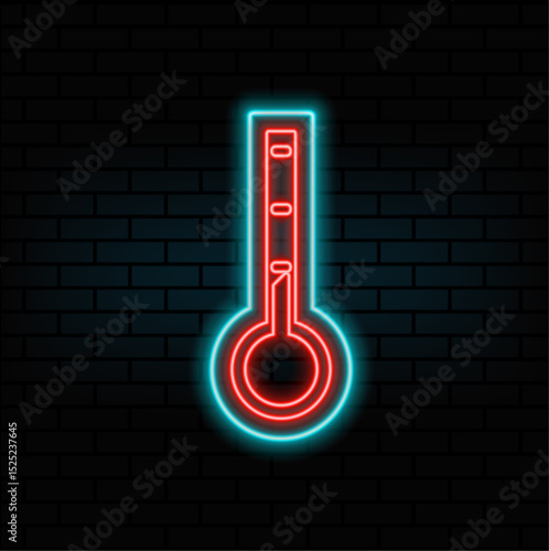 neon style, tritone glyph thermometer icon.Temperature level vector icon. Neon style.