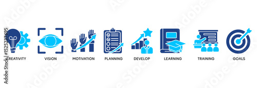 Personal growth icon set vector illustration concept relate to creativity, vision, motivation, planning, develop, learning, training, and goals