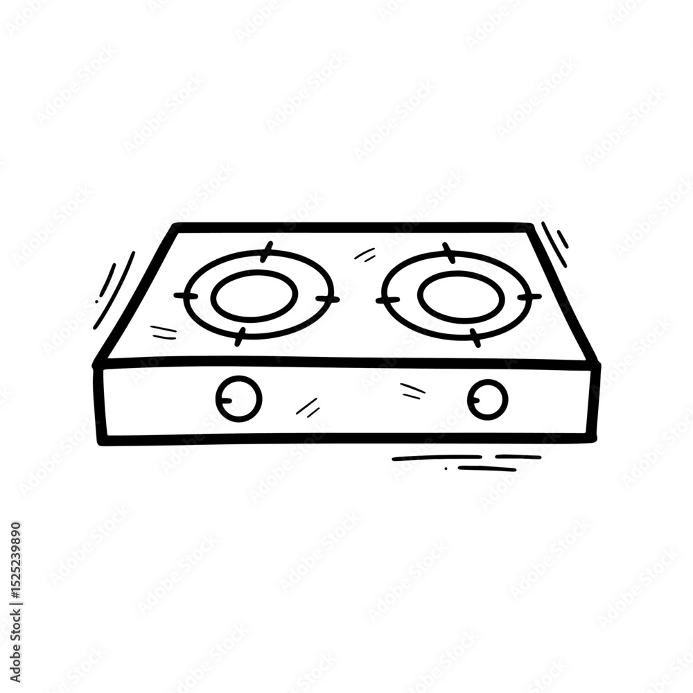 Fototapeta premium Hand Drawn Gas Stove Illustration. Doodle Vector. Isolated on White Background - EPS 10 Vector