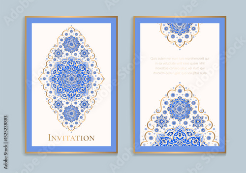Luxury invitation card design with vector mandala pattern. Vintage ornament template. Can be used for background and wallpaper. Elegant and classic vector elements great for decoration.