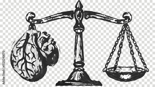 Illustration of a balance scale with a brain and heart representing the balance of emotions and intellect
