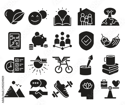 family happy life style and mindset icons set