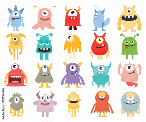 doodle monster character icons set