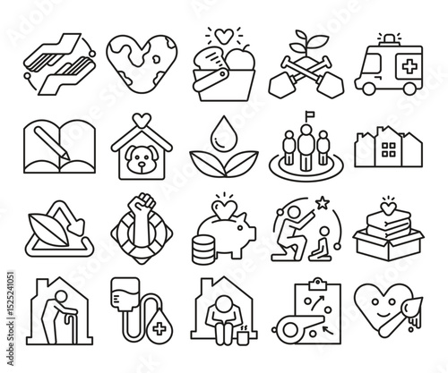 Charity and Volunteering Work Icon Line Illustration