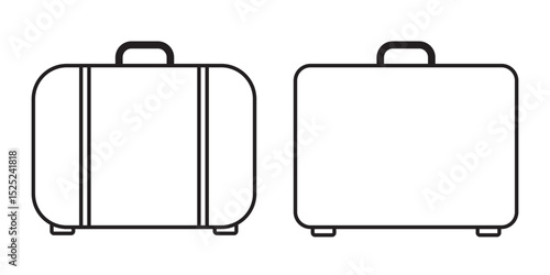 Luggage trolley line icon set, travel suitcase symbol. Suitcase icon set. Valise, baggage, luggage icon. Luggage suitcase, travel bag icons. Trip baggage sign vector icons illustration in transparent.