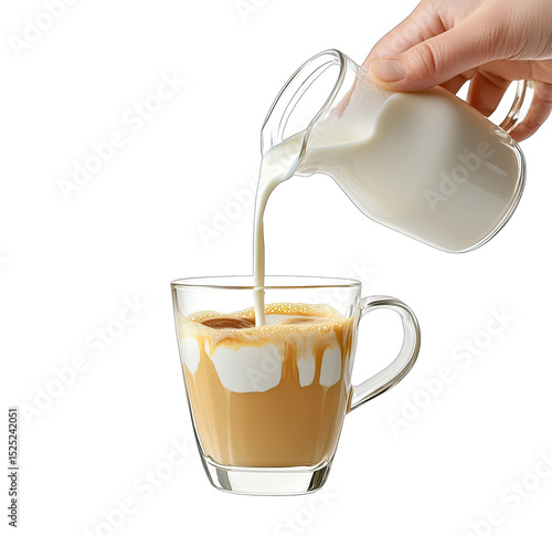 Milk being poured into a coffee cup
