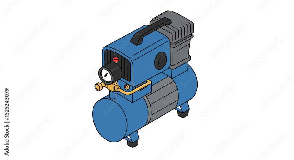 Fototapeta premium Isometric illustration of a blue air compressor for inflating tires and equipment